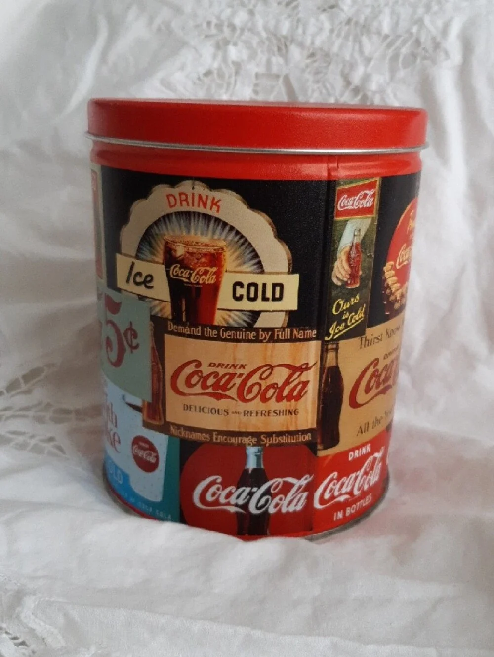 Coca-Cola Vintage Logo Red and Cream Tin Canister - Picture 2 of 5